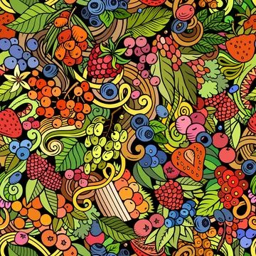 Cartoon doodles Berries seamless pattern 库存插图