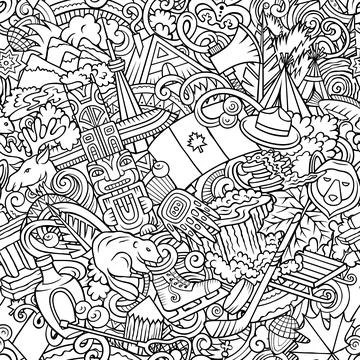 Cartoon doodles Canada seamless pattern Illustrazione stock