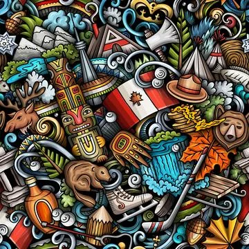 Cartoon doodles Canada seamless pattern Illustrazione stock