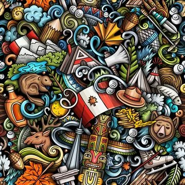 Cartoon doodles Canada seamless pattern Stock Illustration