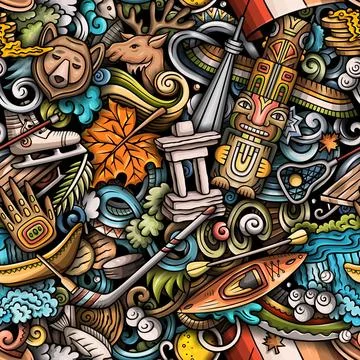 Cartoon doodles Canada seamless pattern Stock Illustration