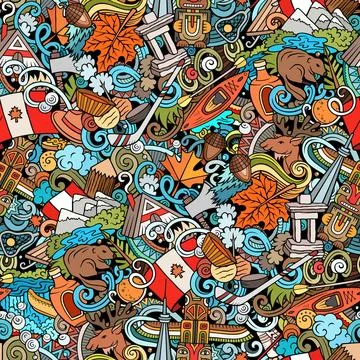 Cartoon doodles Canada seamless pattern Stock Illustration