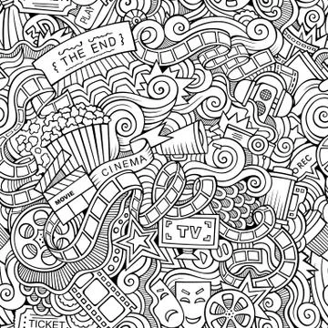 Cartoon doodles cinema seamless pattern イラスト素材
