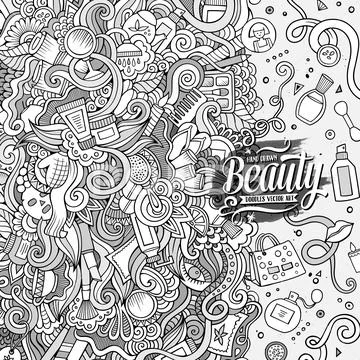 Cartoon doodles cosmetics frame design: Royalty Free #136883974