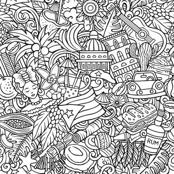 Cartoon doodles Cuba seamless pattern Illustrazione stock
