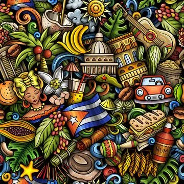 Cartoon doodles Cuba seamless pattern Illustrazione stock
