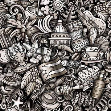 Cartoon doodles Cuba seamless pattern Illustrazione stock