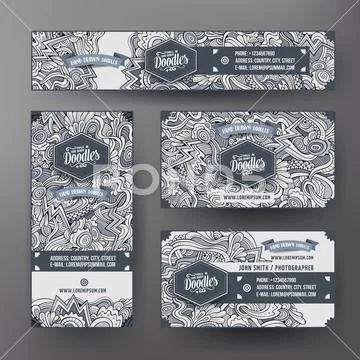 Cartoon doodles curls, swirls corporate identity set Stock Illustration