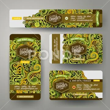 Cartoon doodles curls, swirls corporate identity set Stock Illustration