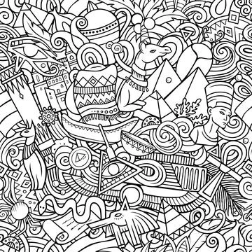 Cartoon doodles Egypt seamless pattern Illustrazione stock