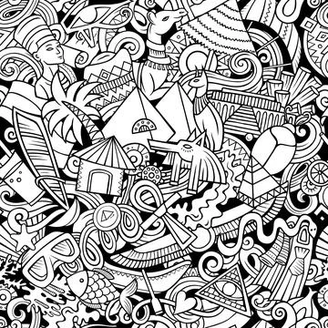Cartoon doodles Egypt seamless pattern Illustrazione stock