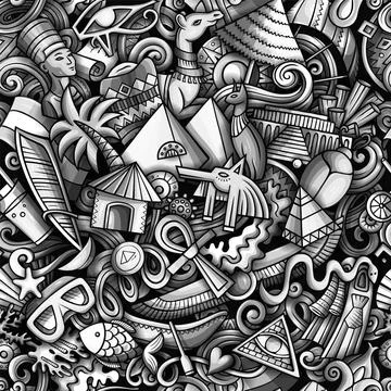 Cartoon doodles Egypt seamless pattern Illustrazione stock