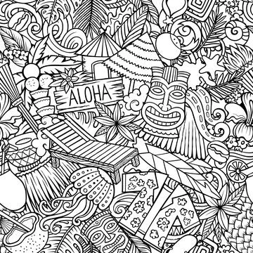 Cartoon doodles Hawaii seamless pattern. Stock Illustration