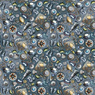Cartoon doodles Nautical seamless pattern. Stockillustratie