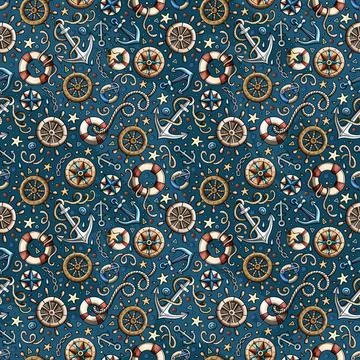 Cartoon doodles Nautical seamless pattern. Stockillustratie