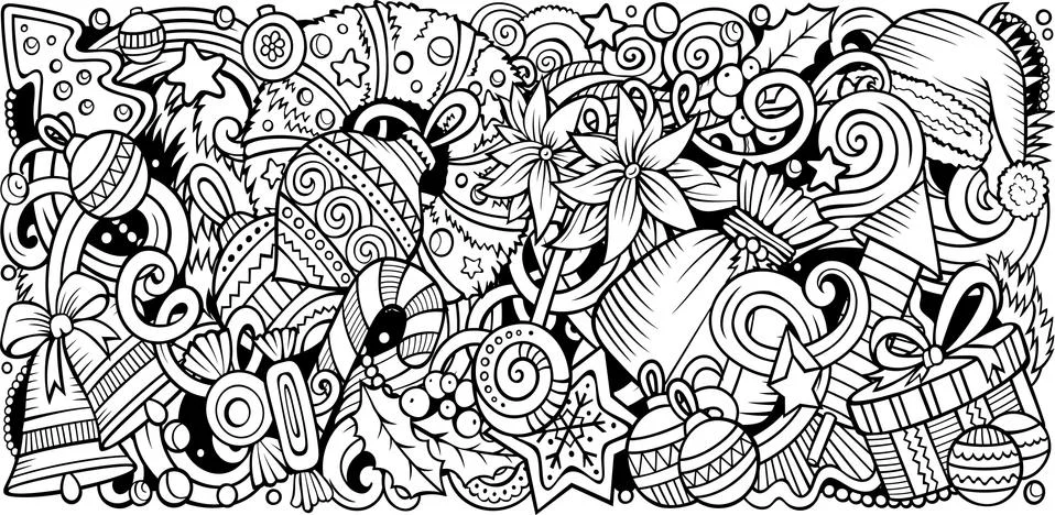 Cartoon doodles New Year horizontal stripe illustration 库存插图
