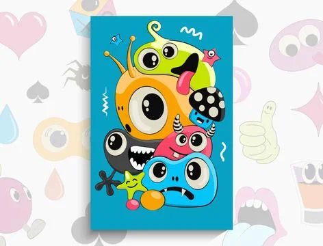 Cartoon Doodles pattern with monsters. Vector hand drawn doodle cartoon. Fi.. 스톡 일러스트