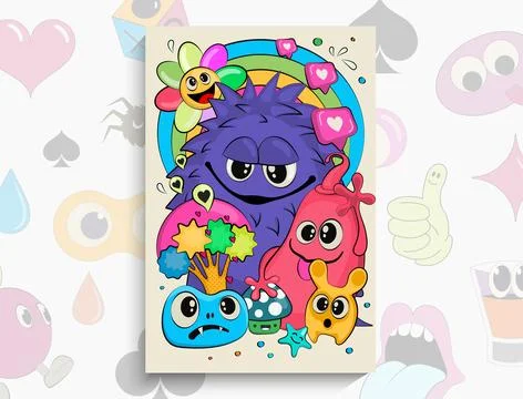 Cartoon Doodles pattern with monsters. Vector hand drawn doodle cartoon. Fi.. 스톡 일러스트