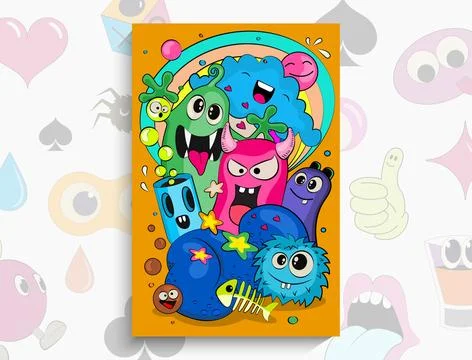 Cartoon Doodles pattern with monsters. Vector hand drawn doodle cartoon. Fi.. 스톡 일러스트