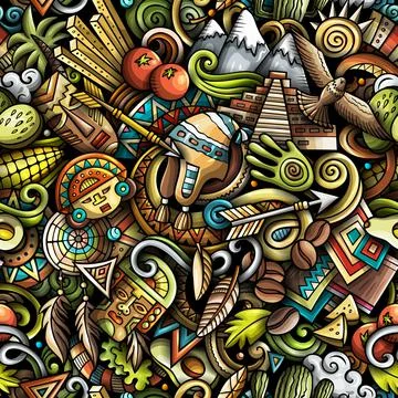 Cartoon doodles Peru seamless pattern. Stock Illustration