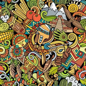 Cartoon doodles Peru seamless pattern. 스톡 일러스트