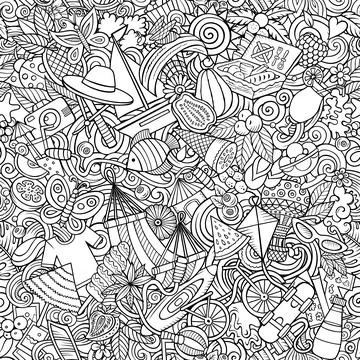 Cartoon doodles Summer seamless pattern. Stock Illustration