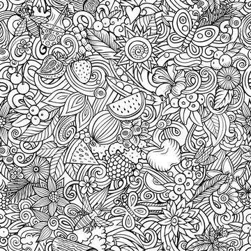 Cartoon doodles Summer seamless pattern. Stock Illustration