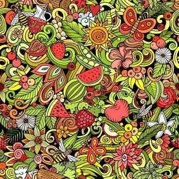Cartoon doodles Summer seamless pattern. Stock Illustration