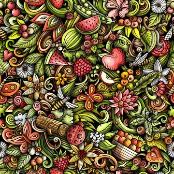 Cartoon doodles Summer seamless pattern. Stock Illustration