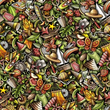Cartoon doodles Summer seamless pattern. Stock Illustration