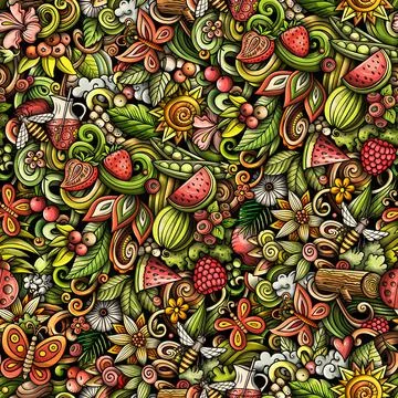 Cartoon doodles Summer seamless pattern. Stock Illustration