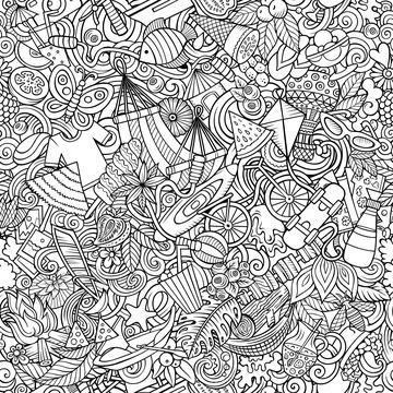 Cartoon doodles Summer seamless pattern. Stock Illustration