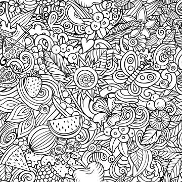 Cartoon doodles Summer seamless pattern. Stock Illustration