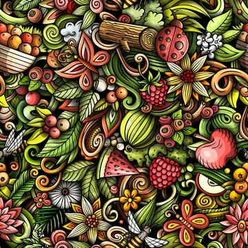 Cartoon doodles Summer seamless pattern. Stock Illustration
