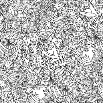 Cartoon doodles Summer seamless pattern. Stock Illustration