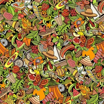 Cartoon doodles Summer seamless pattern. Stock Illustration
