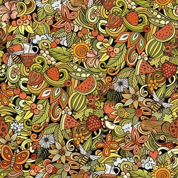 Cartoon doodles Summer seamless pattern. Stock Illustration