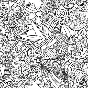 Cartoon doodles Summer seamless pattern. Stock Illustration