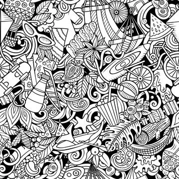 Cartoon doodles Summer seamless pattern. Stock Illustration
