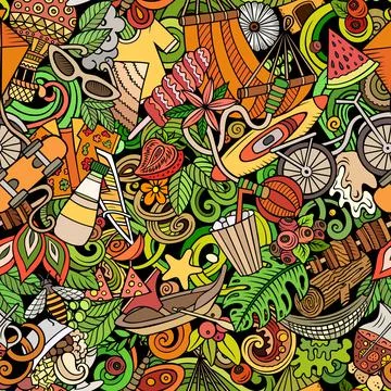 Cartoon doodles Summer seamless pattern. Stock Illustration