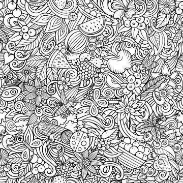 Cartoon doodles Summer seamless pattern. Stock Illustration
