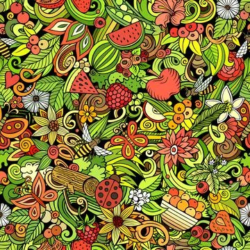 Cartoon doodles Summer seamless pattern. Stock Illustration