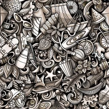 Cartoon doodles Summer seamless pattern. Stock Illustration