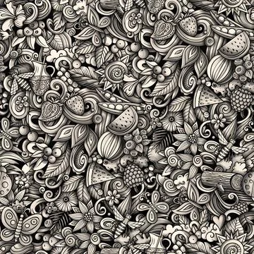Cartoon doodles Summer seamless pattern. Stock Illustration