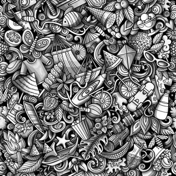 Cartoon doodles Summer seamless pattern. Stock Illustration
