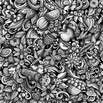 Cartoon doodles Summer seamless pattern. Stock Illustration
