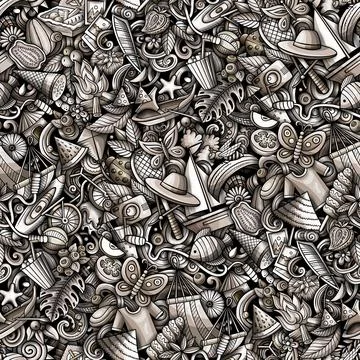 Cartoon doodles Summer seamless pattern. Stock Illustration