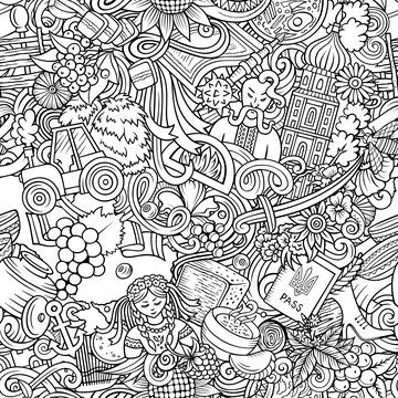 Cartoon doodles Ukraine seamless pattern Stock Illustration