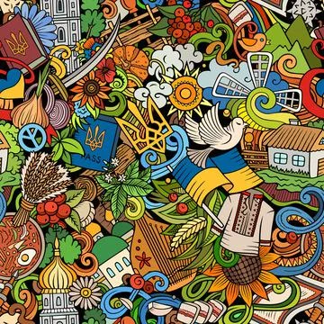 Cartoon doodles Ukraine seamless pattern Stock Illustration