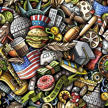 Cartoon doodles USA seamless pattern. Stock Illustration